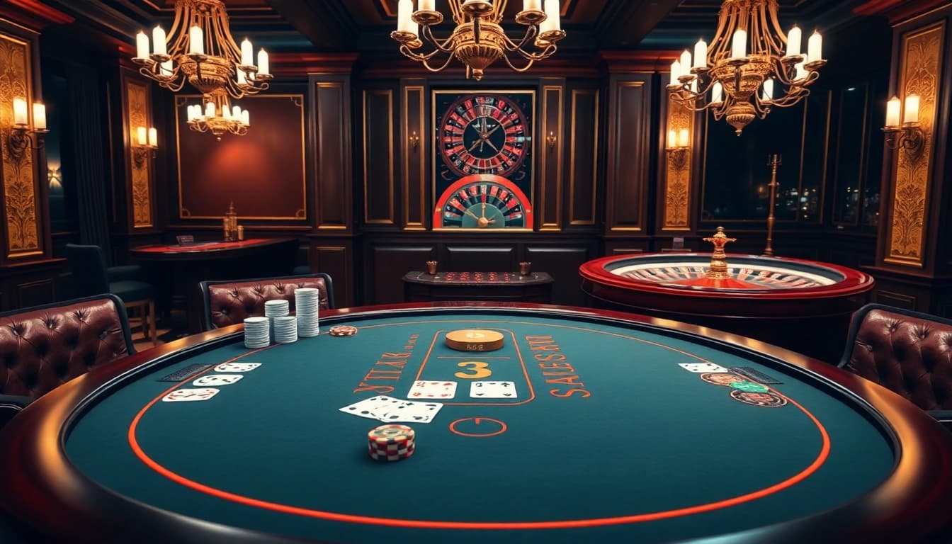 KJCVIP users experiencing thrilling online gambling at an upscale casino, featuring blackjack and roulette.