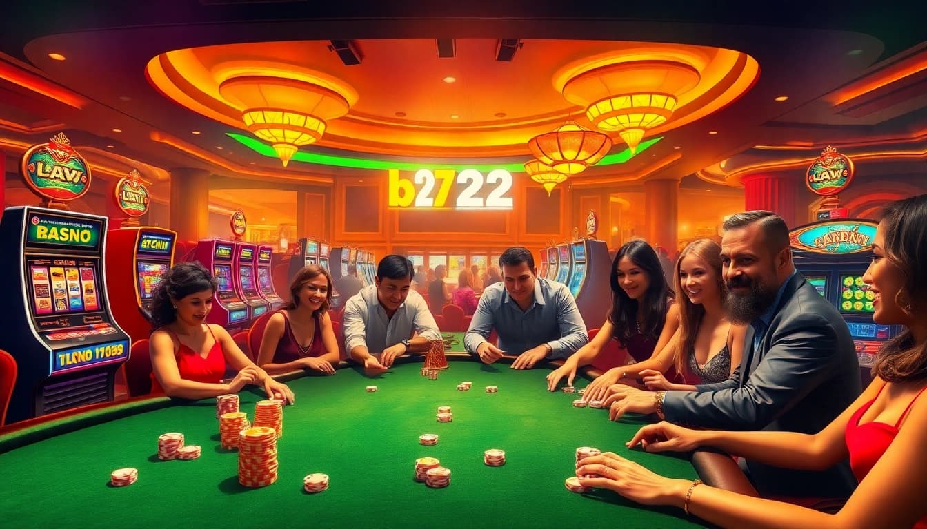 B52 club features an exhilarating casino scene with vibrant slot machines and engaging card games.