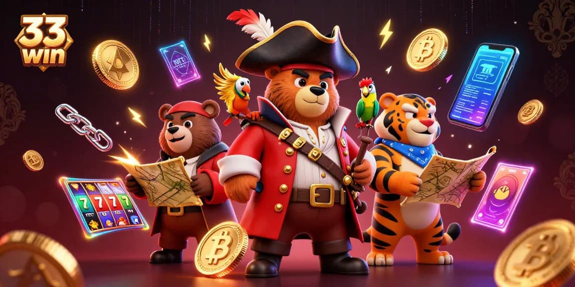 Engage in thrilling gaming with 33 win, featuring vibrant characters and casino elements encapsulated in an exciting 3D scene.