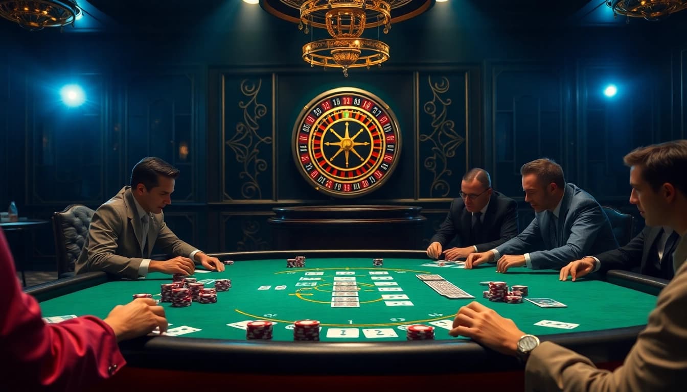 Engage with hidden wiki links while playing at a luxurious poker table in a vibrant casino setting.