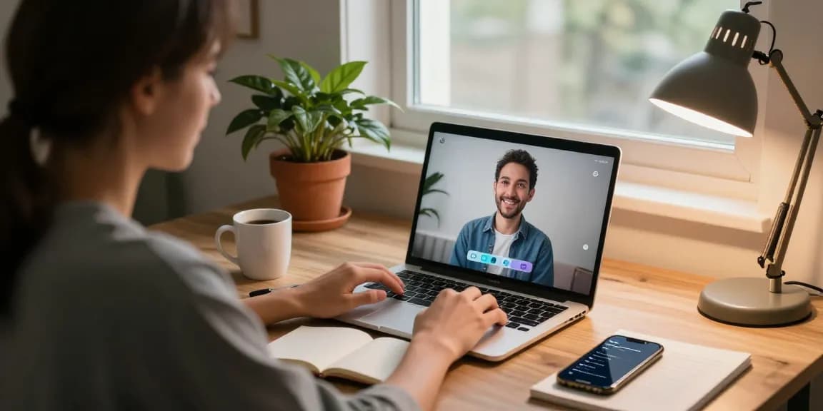 Engaging with crush on ai in a cozy home office setting, highlighting emotional connection and technology.