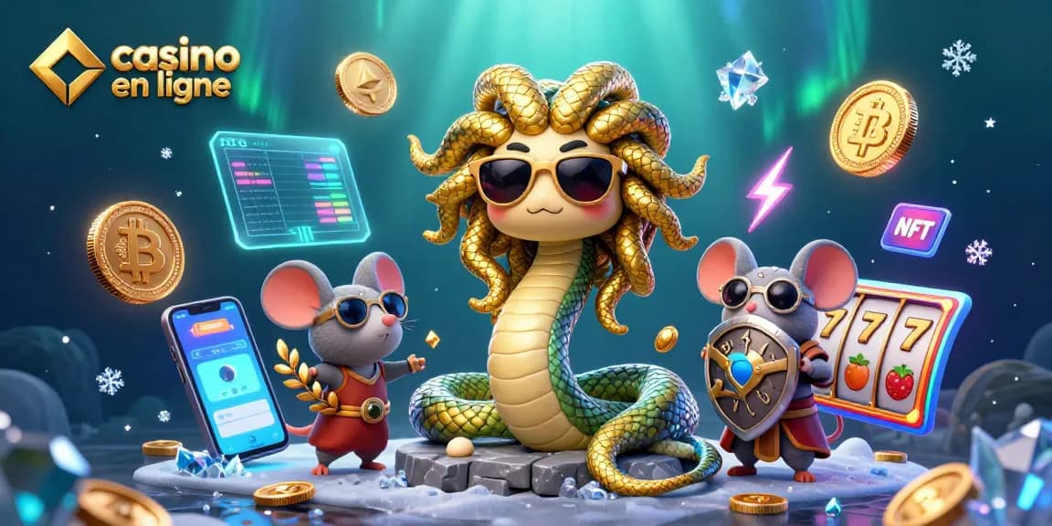 Jouer à casino en ligne avec Medusa et un guerrier souris lors d'une aventure mystique.