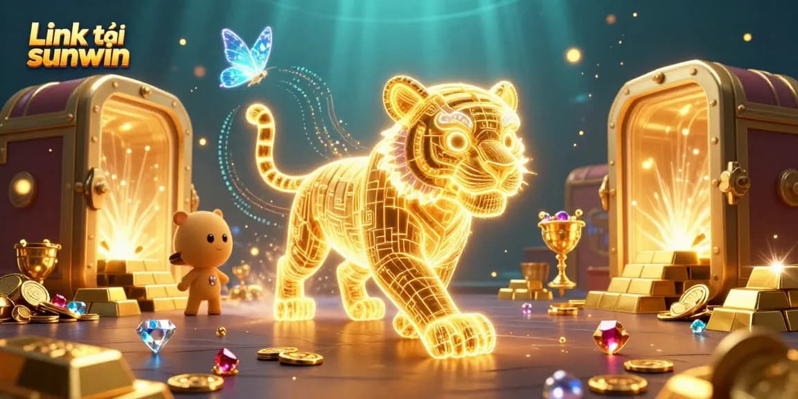 Experience the thrill of casino gaming with the dynamic Link tải sunwin scene, featuring golden treasures and vibrant characters.