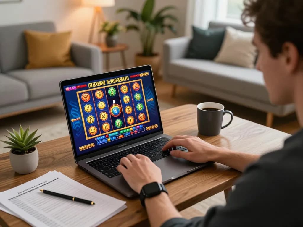 Experience the thrill of depo 10k while playing slots from home, with strategic notes visible.
