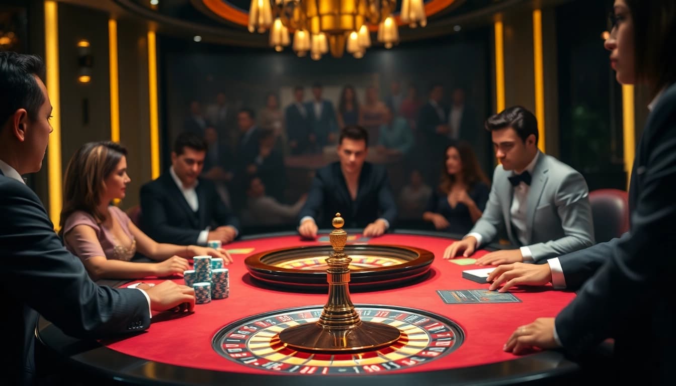 Engaging luxury casino poker experience showcasing kjcvip with colorful chips and elegant players.