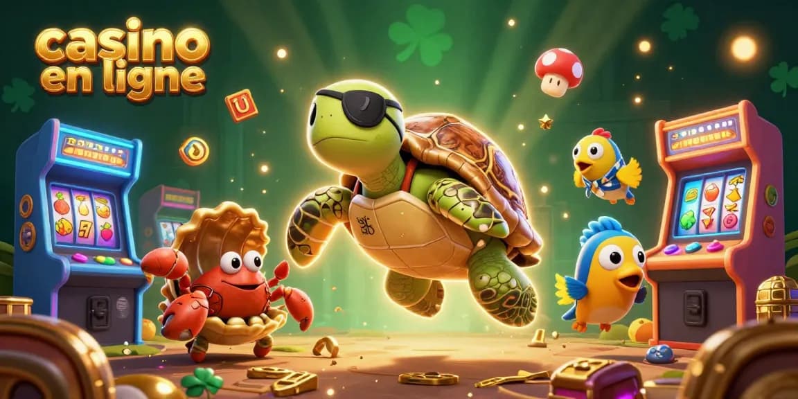 Visualisez un jeu captivant sur casino en ligne avec une tortue pirate et des trésors.
