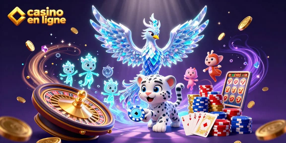 Plongez dans l'univers captivant du casino en ligne avec cette scène 3D illustrant des personnages fantastiques.