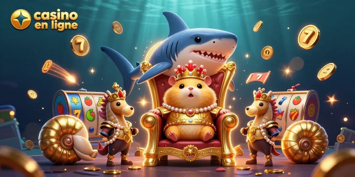 Jouez au casino en ligne avec le roi hamster doré et ses gardes sous-marins, royaume d'illuminations joyeuses.