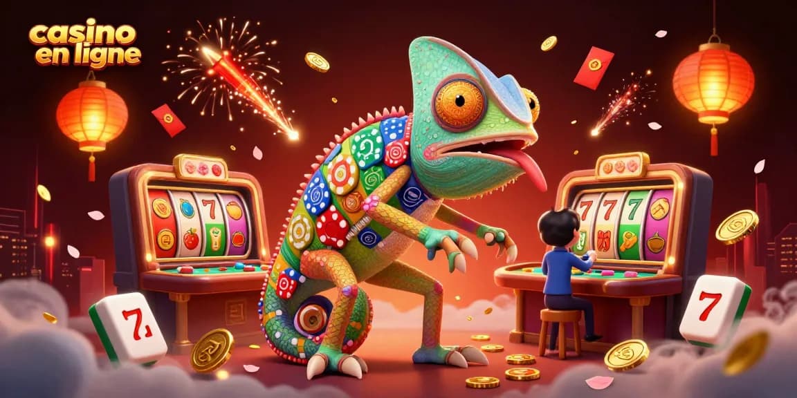Plongez dans l'univers fascinant du casino en ligne avec un propriétaire caméléon coloré et des éléments de jeu riches.