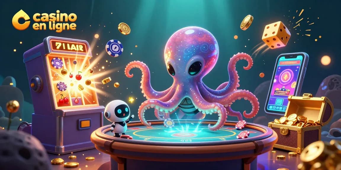 Découvrez l'excitation des jeux de casino en ligne avec un poulpe extraterrestre et des jetons de poker captivants.