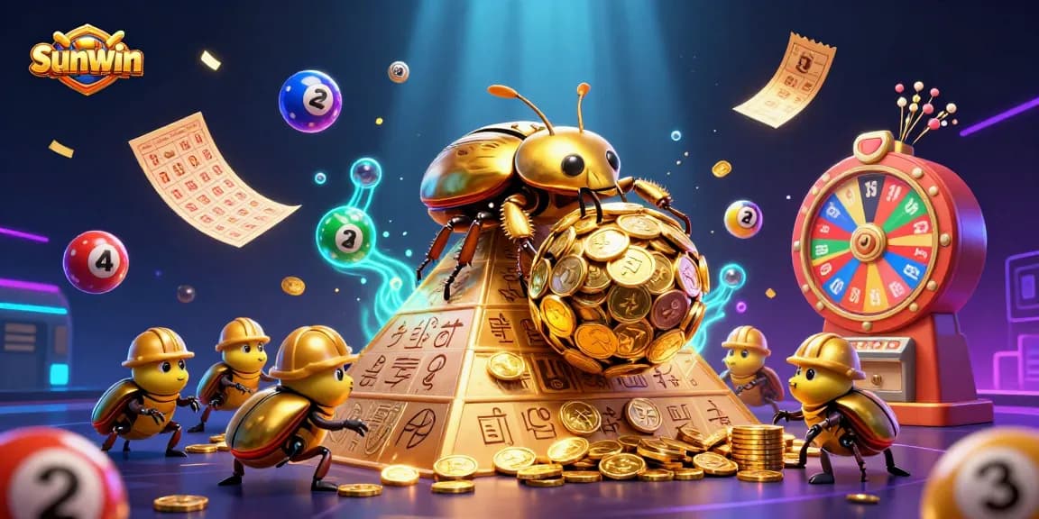 Experience thrilling gameplay at Sunwin with a vibrant scene featuring golden elements and dynamic lottery symbols.