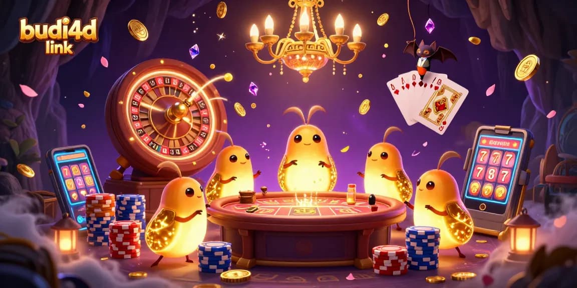 Experience the thrill of the budi4d link casino with vivid glowworms lighting up games and glowing coins.