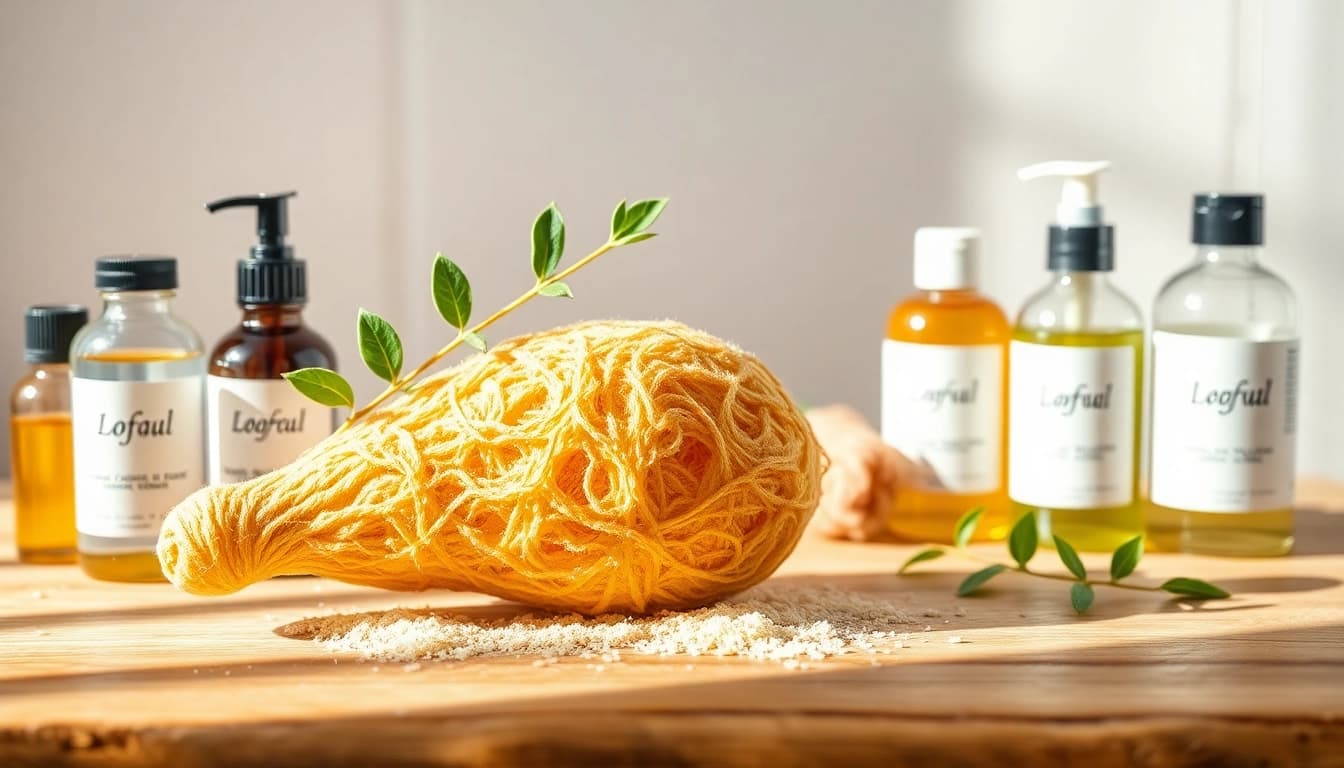 Learn how to use raw loofah for natural skincare, featuring vibrant textures and eco-friendly products.