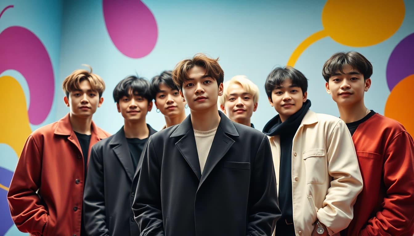 BTS members showcasing their unique styles and vibrant personalities in a dynamic portrait.