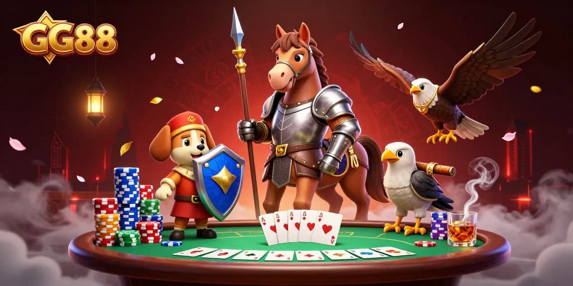 Experience the thrill of poker at GG88 with unique characters and vibrant casino elements.