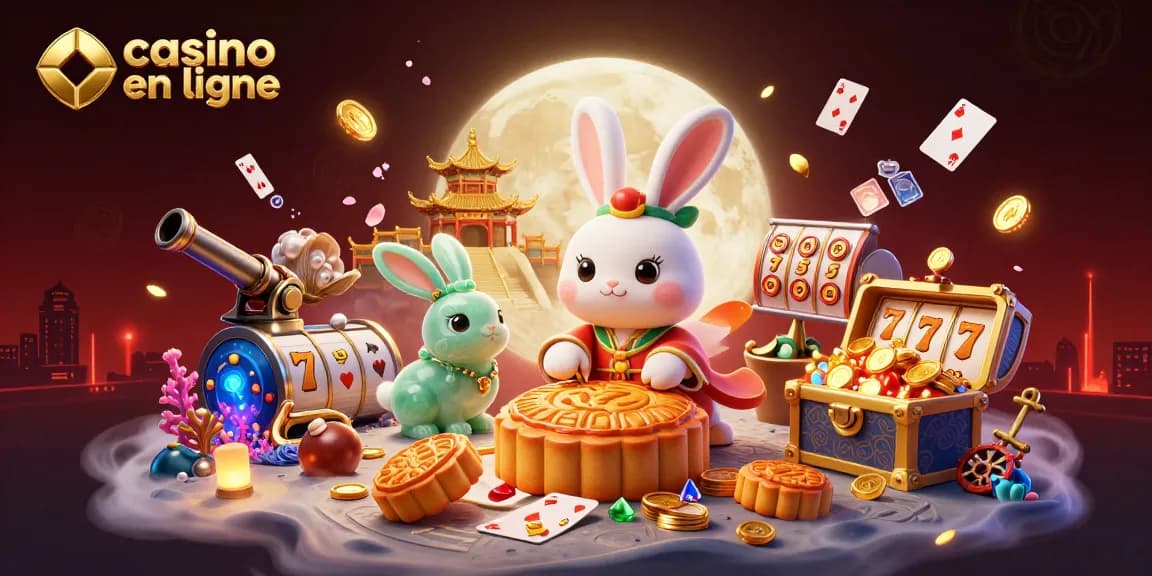 Illustrez les jeux de casino en ligne avec un lapin de lune et des gains éblouissants.
