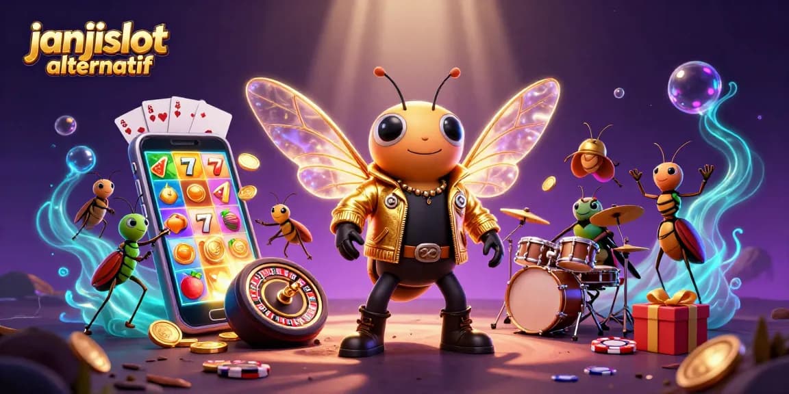 Spin the reels with janjislot alternatif: a vibrant 3D illustration of casino elements.