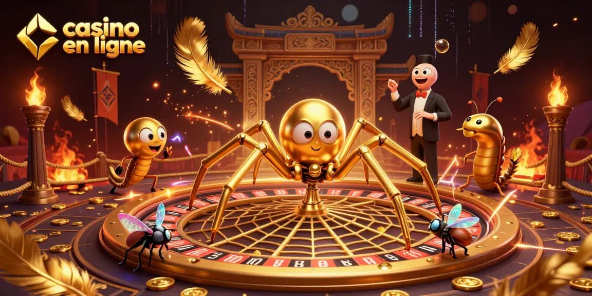 Jouer au casino en ligne, vue de l'araignée dorée sur une toile de roulette, ambiance immersive