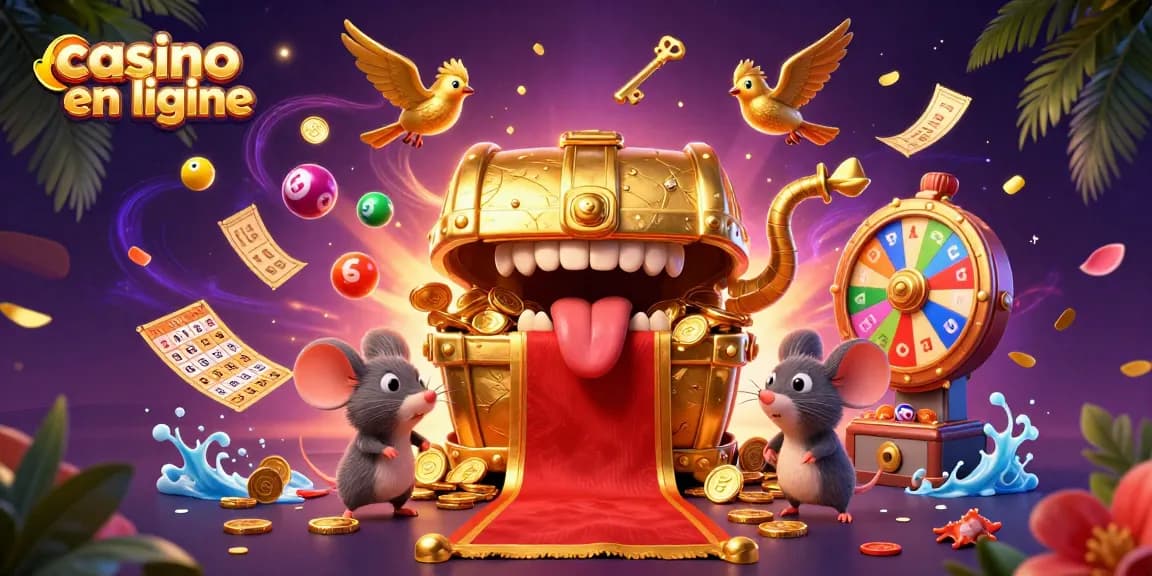 Plongez dans l'univers du casino en ligne avec un coffre au trésor 3D attirant des souris aventurières.