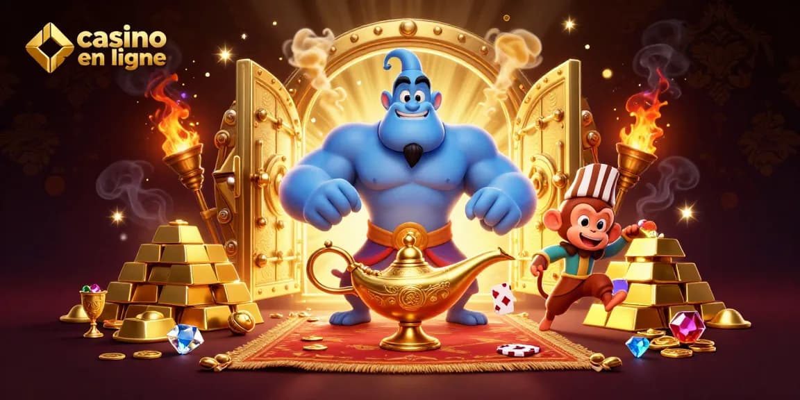Jouez à des jeux amusants de casino en ligne avec un génie et un tapis magique.