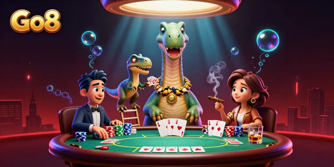 Experience thrilling entertainment at Go8 with a vibrant 3D casino scene filled with poker action.
