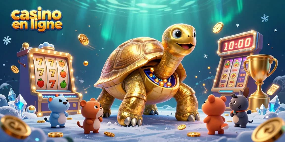 Jouez à des jeux passionnants sur un casino en ligne avec une tortue en or illustrée.