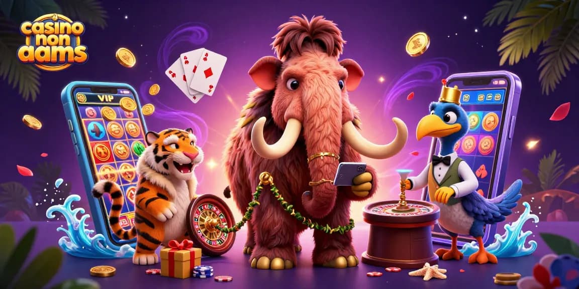 Gioca nei migliori casino non AAMS con un mammut e un tigre, circondati da slot e bonus.
