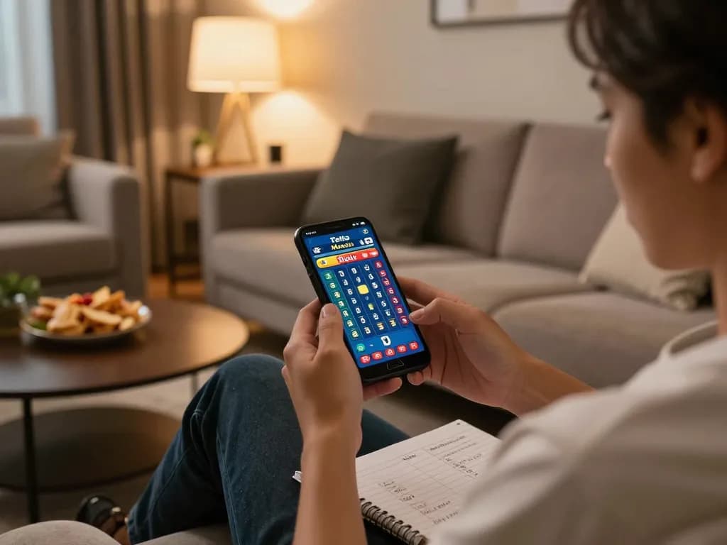 Suasana taruhan mobile Toto Macau yang menunjukkan permainan smartphone yang menarik di ruang tamu yang nyaman.