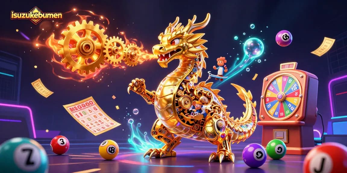 Experience exciting gambling adventures with isuzukebumen's vibrant lottery and bingo elements in a dynamic scene.