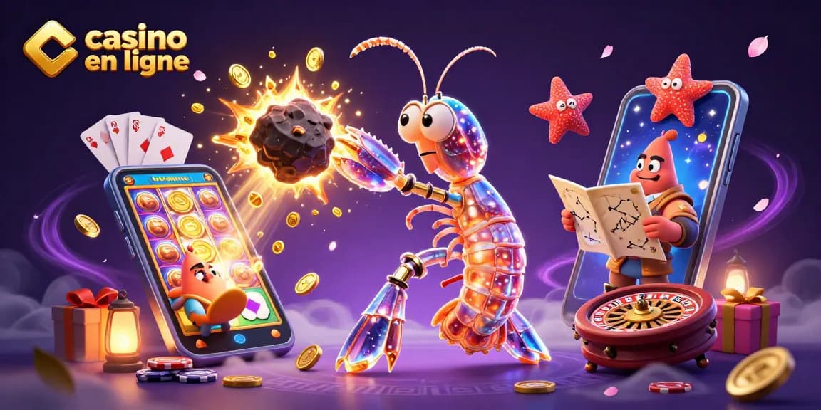 Une illustration 3D captivante montrant un galactic samurai mantis shrimp dans une armure cristalline, illustrant l'attrait des casinos en ligne.