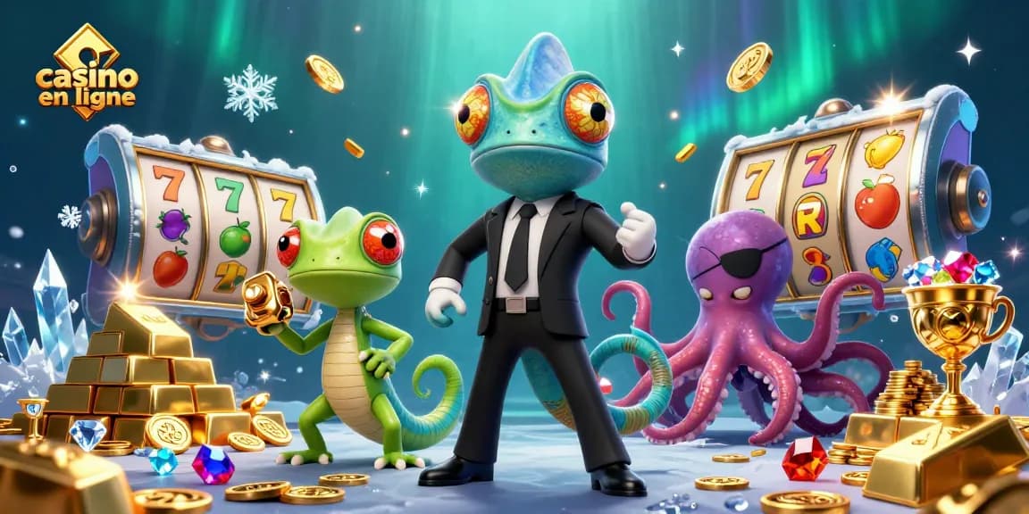 Découvrez l'excitation des casinos en ligne avec une illustration captivante de personnages dynamiques.