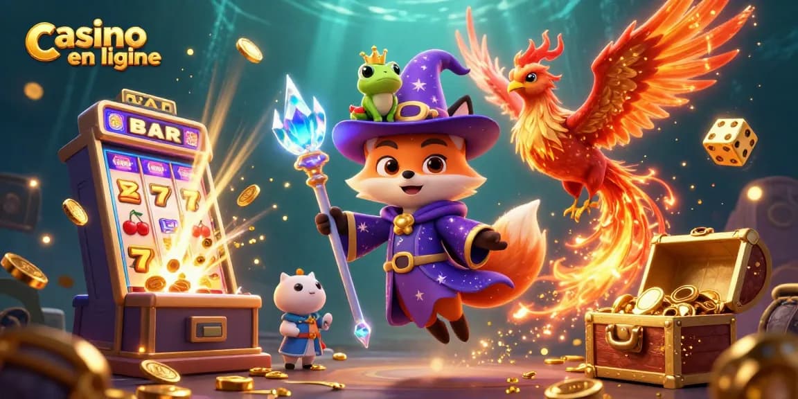 Gérez votre chance au casino en ligne avec un mage et un phénix en feu.