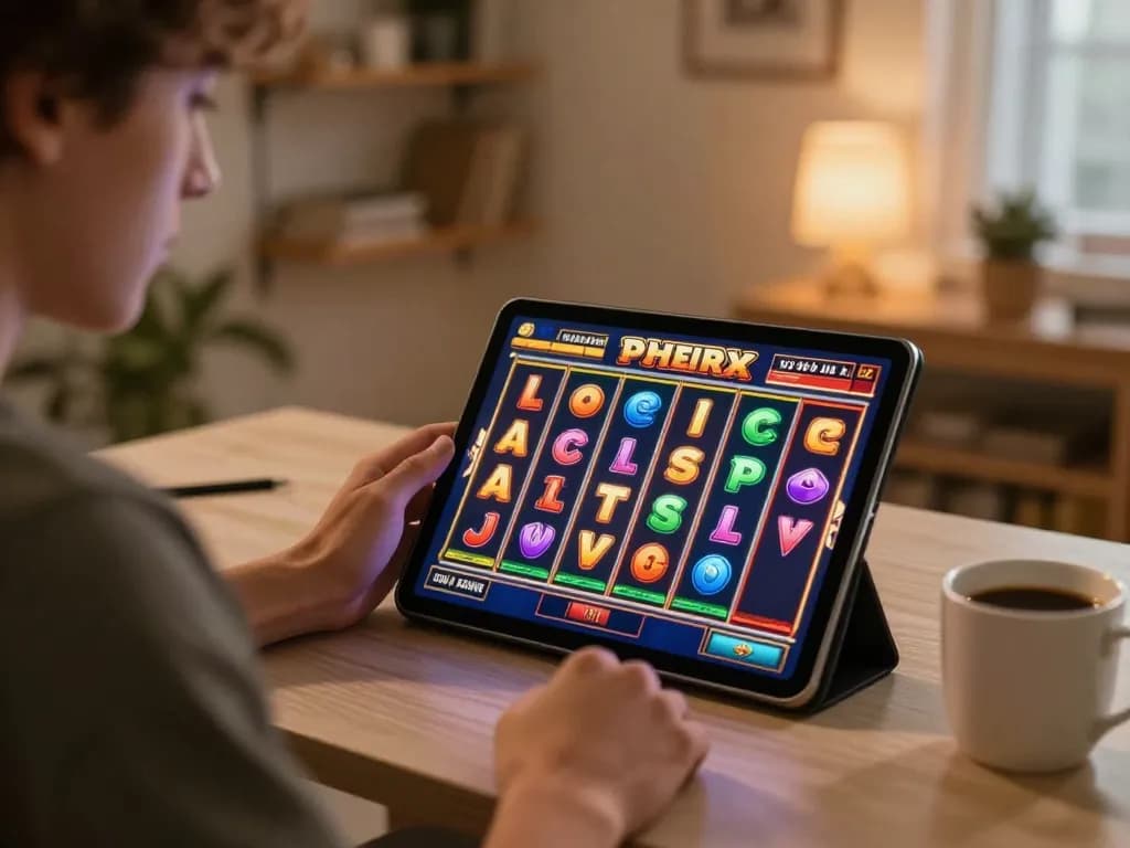 Engaged player exploring slot bonus 100 on a tablet during an exciting online gaming session.