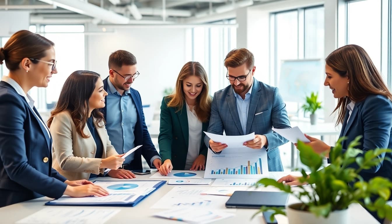 Marketing team reviewing competitor pricing data in a modern office setting.