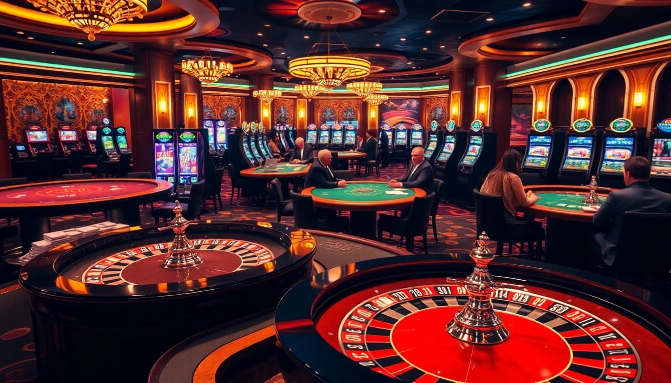 Un gameplay excitant dans un casino en ligne Français 2026 avec des tables vibrantes, des cartes et de la roulette.