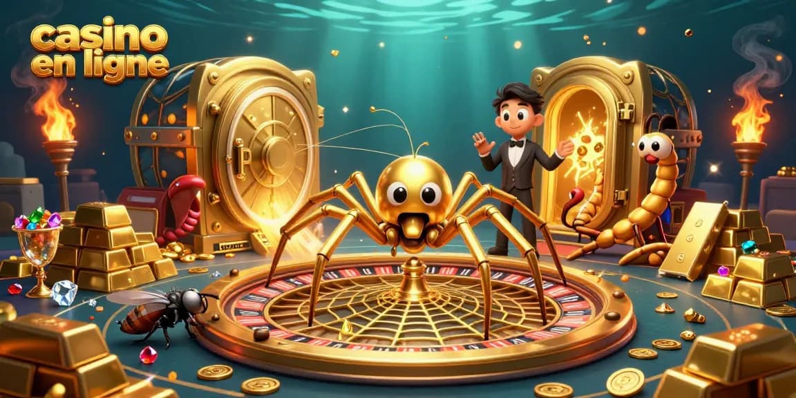 Pariez dans un casino en ligne avec une araignée dorée et une ambiance luxueuse.