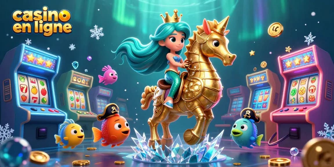 Jouez à casino en ligne avec la princesse sirène et son hippocampe dans un monde sous-marin vibrant.