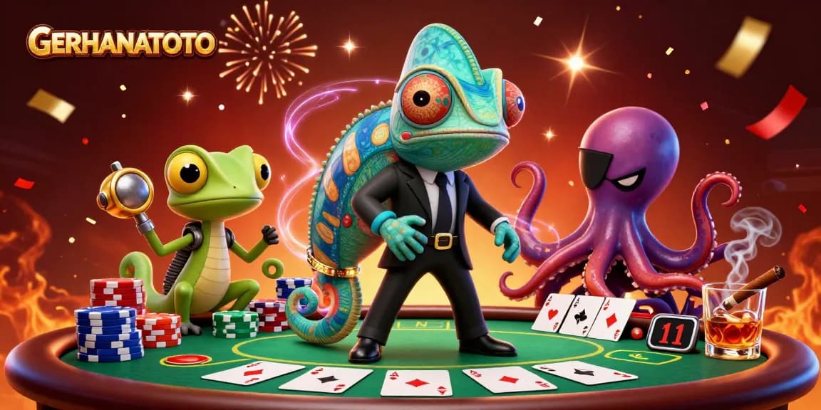 Menangkan hadiah besar dengan GERHANATOTO di meja poker penuh chip dan kartu komunitas.