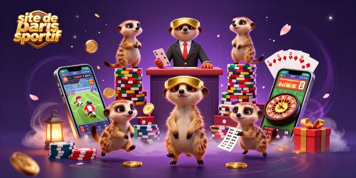 Pariez avec le site de paris sportif dans une scène dynamique de suricates gérant un casino.