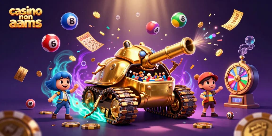 Gioca in un casino non AAMS con un fantastico carro armato dorato, pieni di palline della lotteria colorate.