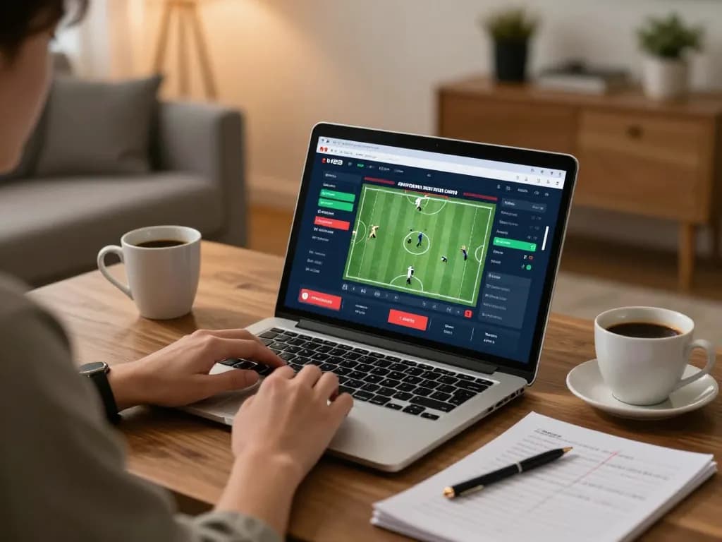 Engaging in cá cược bóng đá online with an interactive betting interface at home.