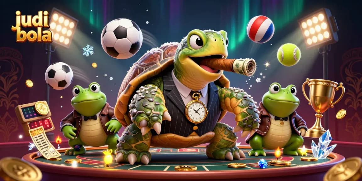 Bet on judi bola with dynamic sports elements and colorful character creations in vibrant casino art.