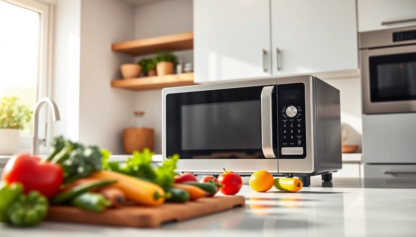 Discover the latest trends in Microwave Oven Sales, featuring a stylish kitchen setup.