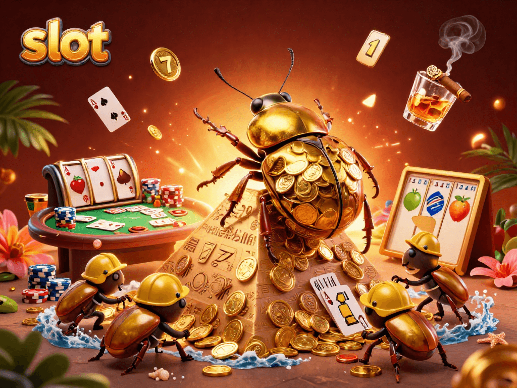Spin the slot reels with vibrant golden coins and lively casino symbols in this captivating illustration.