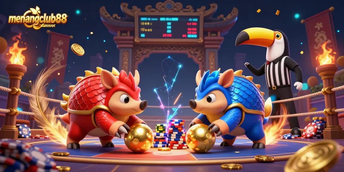 Experience the excitement of menangclub88 online gaming with vibrant pangolins and poker chips.