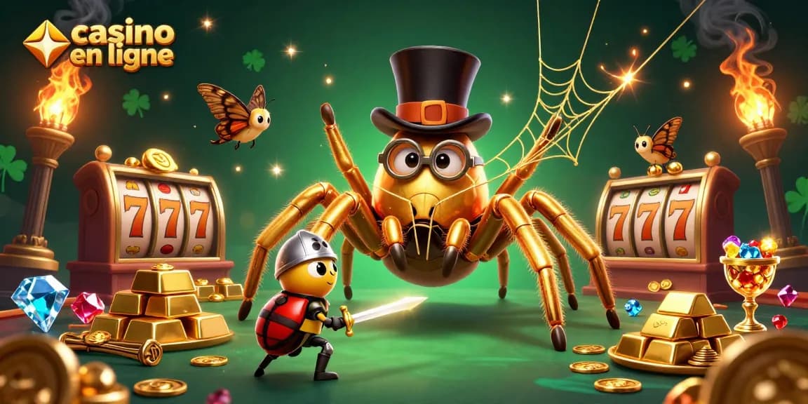 Action excitante de casino en ligne avec une tarentule dorée et un petit chevalier.
