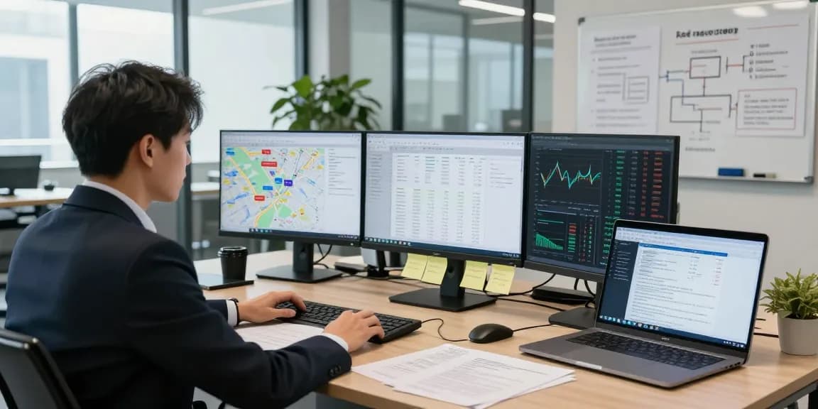 Expert financial analyst conducting asset tracing analysis in a modern corporate office.