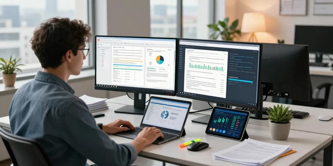 Detect fraud in PDF documents using advanced AI verification tools in a dynamic office setting.
