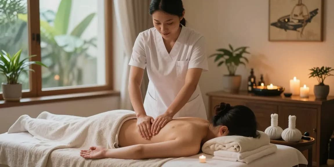 Massage therapy session with soothing ambiance at a wellness spa