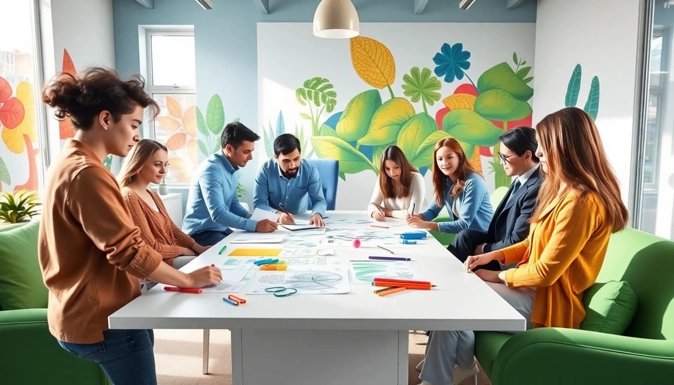 Design team collaborating on projects at https://bestdesignersintheworld.com/ in a vibrant workspace.